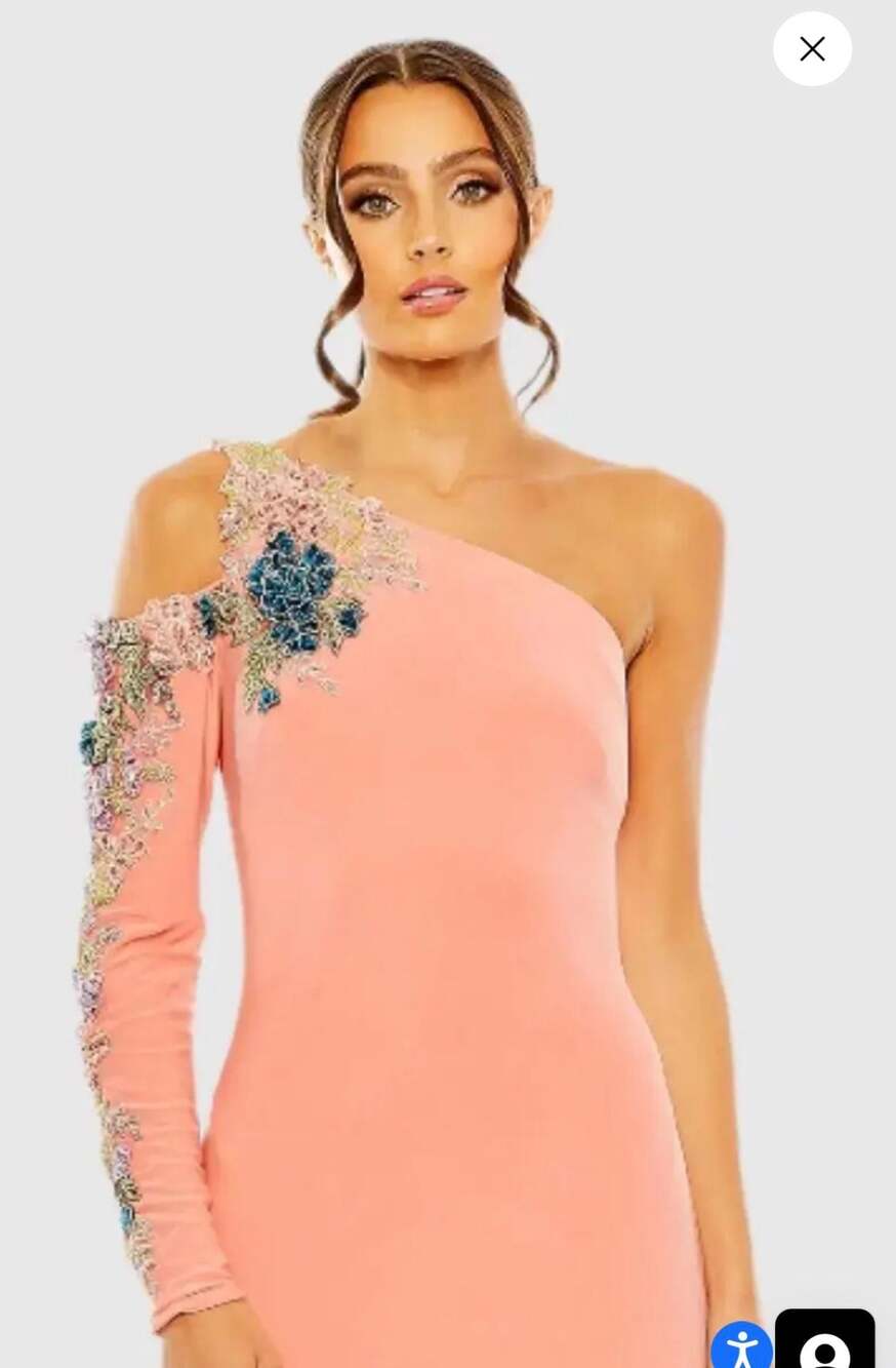 Mac Duggal One-Shoulder Embellished Long Sleeve Gown